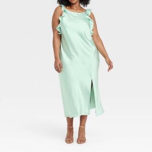 a new day Maxi Dress Ruffle Sleeve Satin Cream Mint Green Size XXL NWT